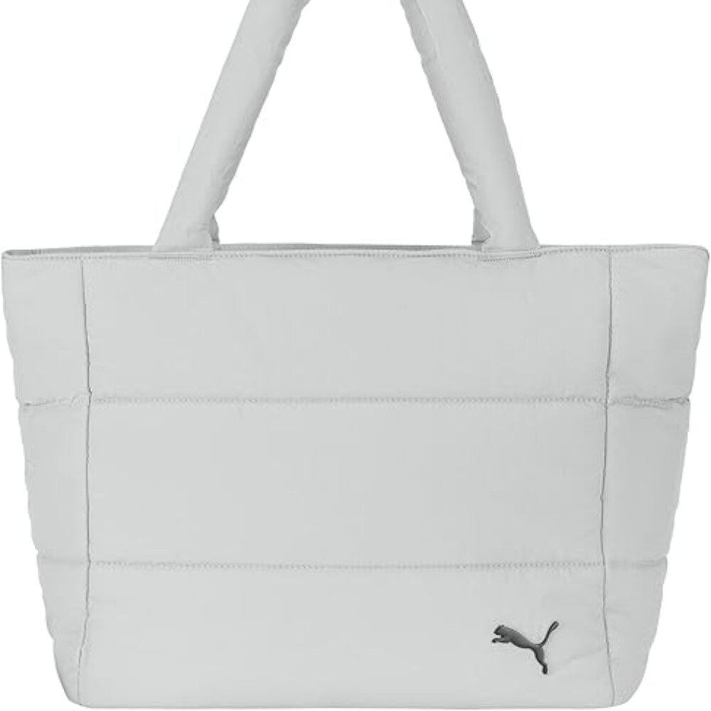 Puma Large Padded Quilted Tote Bag Light Gray Zip Top Gym Travel Everyday New
